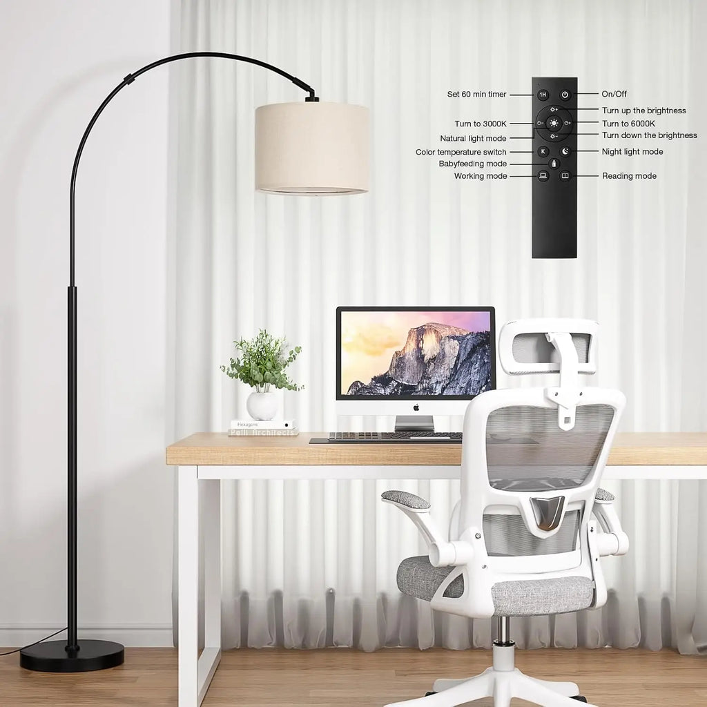 70" Dimmable Arc Floor Lamp with Remote, Adjustable Color & Brightness, Rotating Head for Living Room