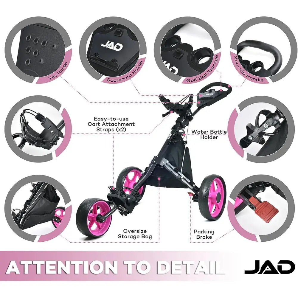 3-Wheel Deluxe Ladies Golf Push Cart - Lightweight, Easy Fold, Pull Cart for Women Golfers