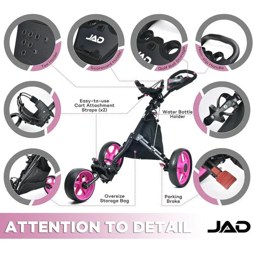 3-Wheel Deluxe Ladies Golf Push Cart - Lightweight, Easy Fold, Pull Cart for Women Golfers