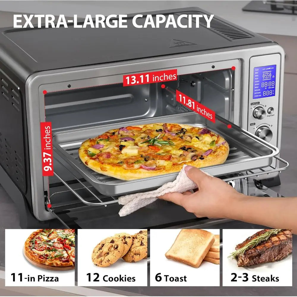 Large 6-Slice Convection Toaster Oven Countertop, 10-In-One with Toast, Pizza and Rotisserie, 1500W, Stainless Steel, Includes 6