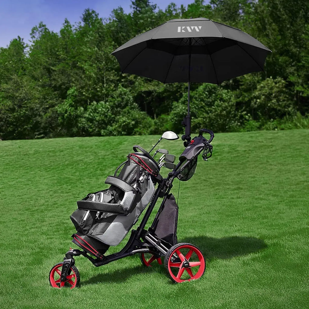 3 Wheel Golf Push Cart with 360 Rotating Front, Opens/Closes in 1 Second, Includes Free Umbrella Holder