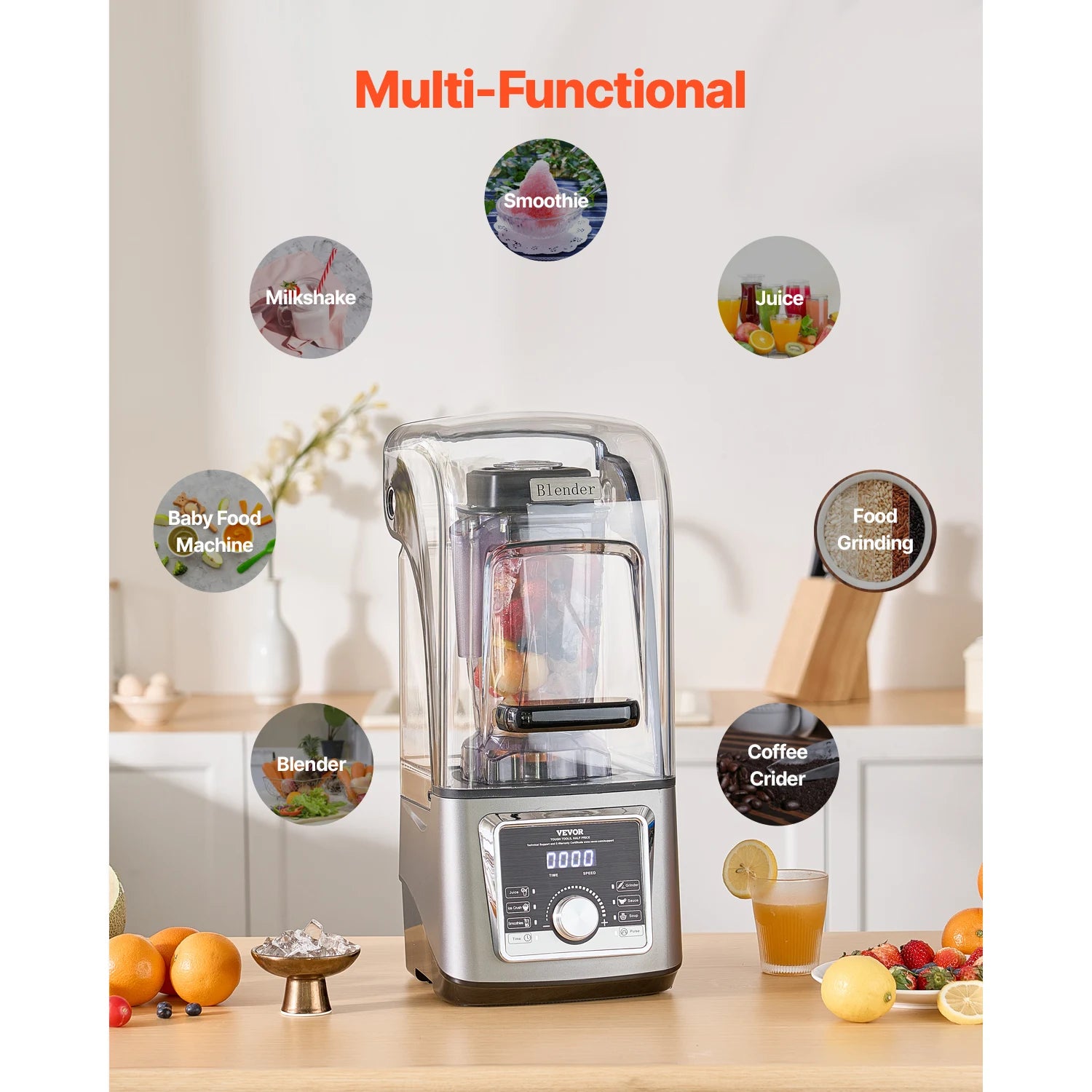 Succebuy 2.5L/3.5L Electric Blender for Smoothies 1400W Multi-Functional Food Processing Blender&Noise Cover for Kitchen