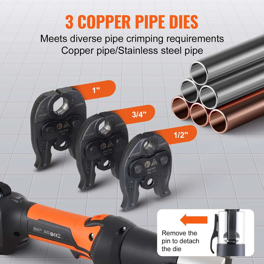 SucceBuy Pipe Crimping Tool 18V Electric Pro Press Tool for 1/2" 3/4" 1" Copper Pipes Press Tool Kit with 3 Jaws 2Pcs Batteries
