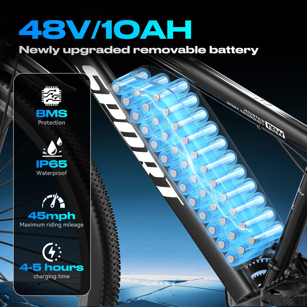 Electric Bike for Adults, 26'' 1500W Peak Ebike, Up to 65 Miles 28MPH Electric Mountain Bike with 48V 10Ah Removable Battery