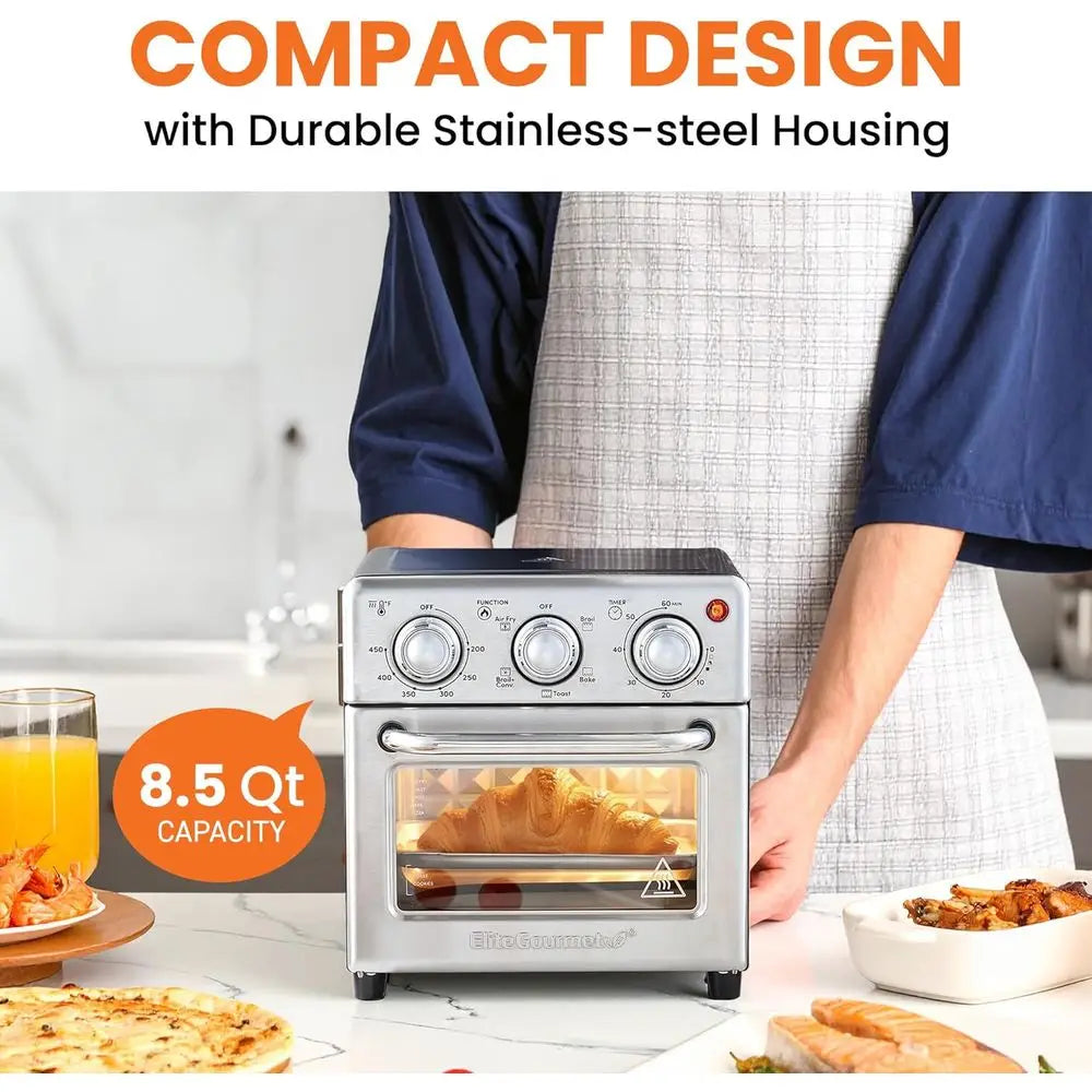 8.5Qt Air Fryer Oven, Air Fry, Broil, Toast, Bake & Broil with Convection, Time and Temperature Controls, 800-Watts, Includes 25