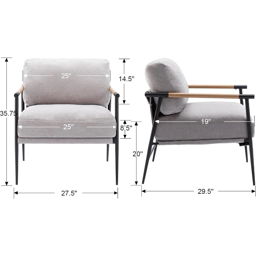 Mid-Century Modern Accent Chair Armchair, Soft Linen Fabric Sofa Lounge Chair Reading Chair with Metal Leg for Living Roo