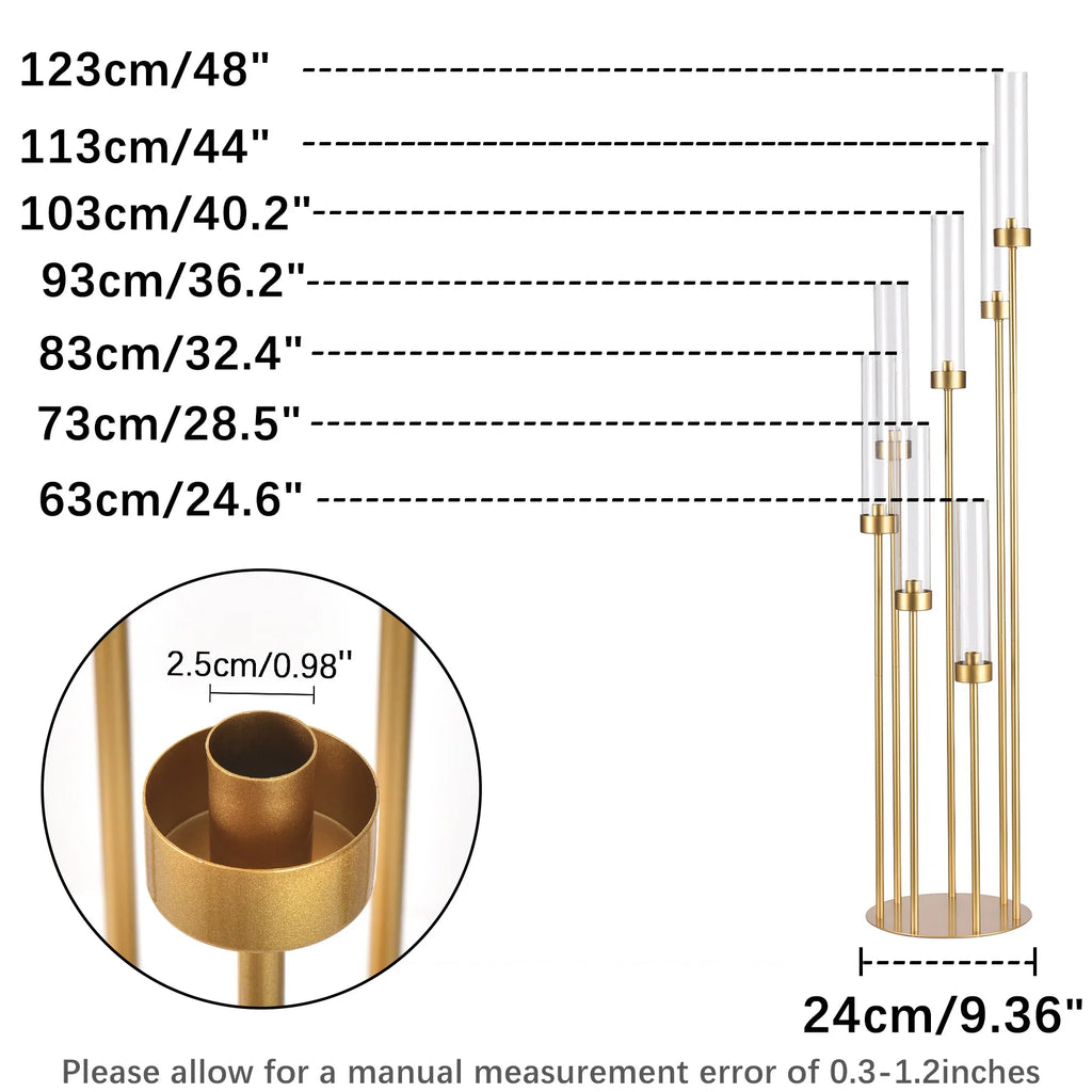4Sets 7 Arms Floor Candelabra Wedding Centerpieces Gold 48" Tall Metal Candlestick Holders with Acrylic Removable Lampshade