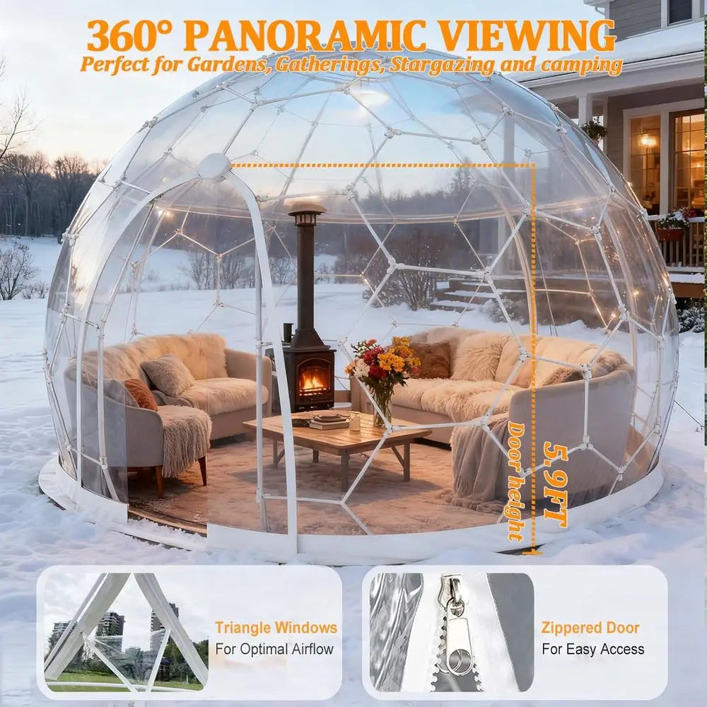 12ft x 7.2ft Clear PVC Outdoor Dome Tent for 4-7 People, Waterproof Bubble House for Camping and Backyard Parties