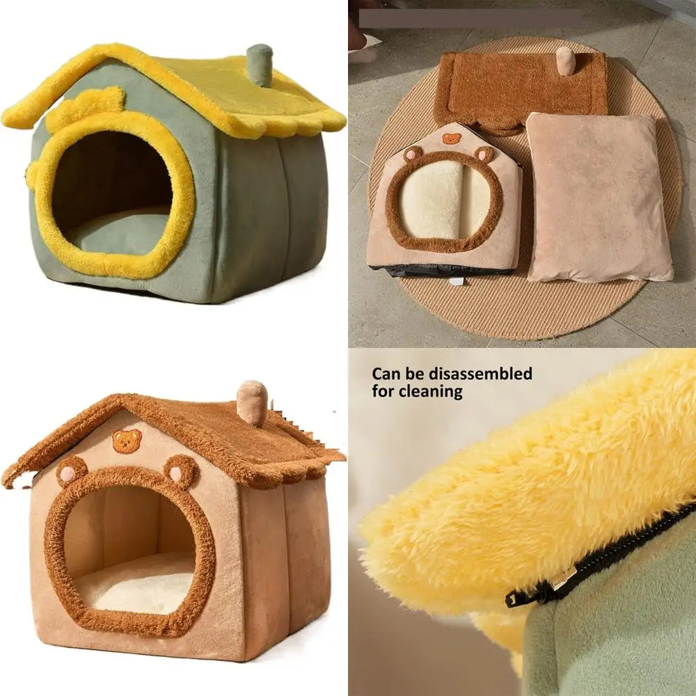 Foldable Dog House with Removable Nest, Warm Enclosed Pet Bed for Medium Dogs and Cats, Ideal Winter Villa Sleep Kennel, Comfort