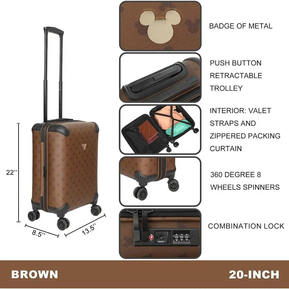 22-Inch Brown Mickey Mouse Ears Rolling Luggage