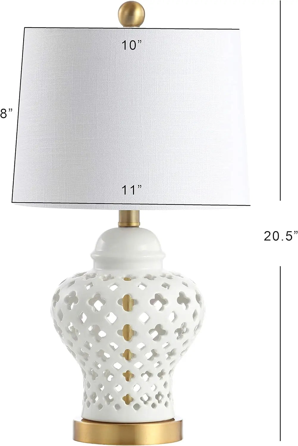 White Porcelain LED Table Lamp with Quatrefoil Design, 20.5" Height for Bedroom Desk Nightstand