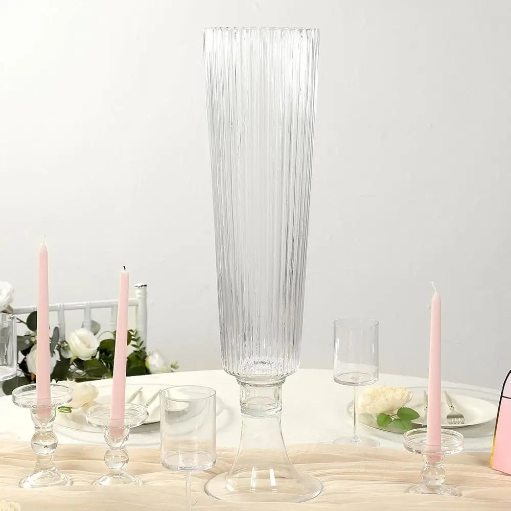 4 Pack Clear Ribbed Glass Trumpet Vases, Heavy Duty Flower Vases for Weddings and Centerpieces - 26