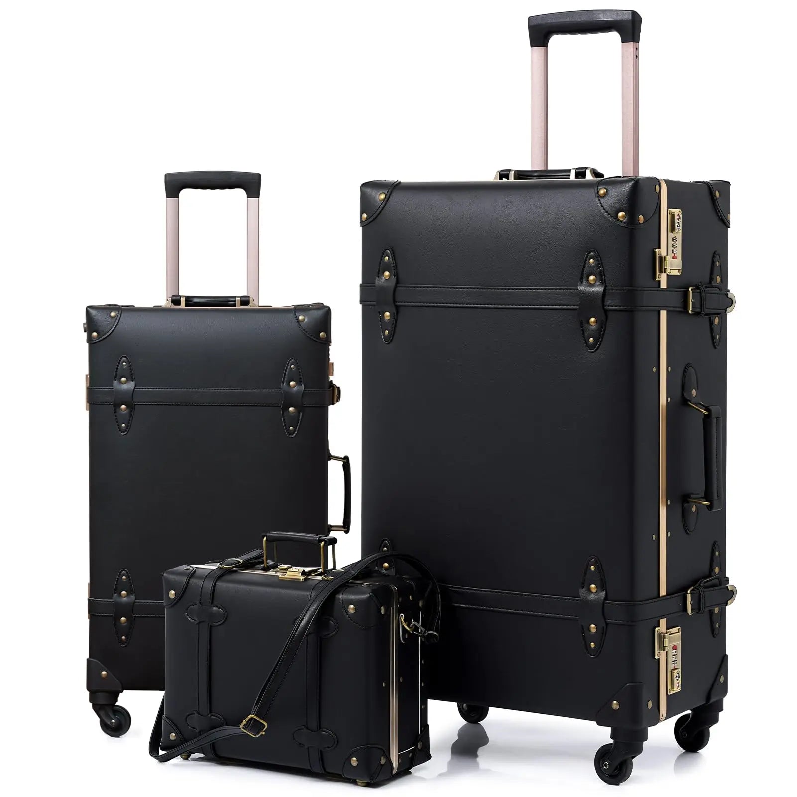 Urecity Vintage Luggage Set Lightweight Trolley Travel Suitcase On Wheels Retro Rolling Luggage 26 "+20" +12 "