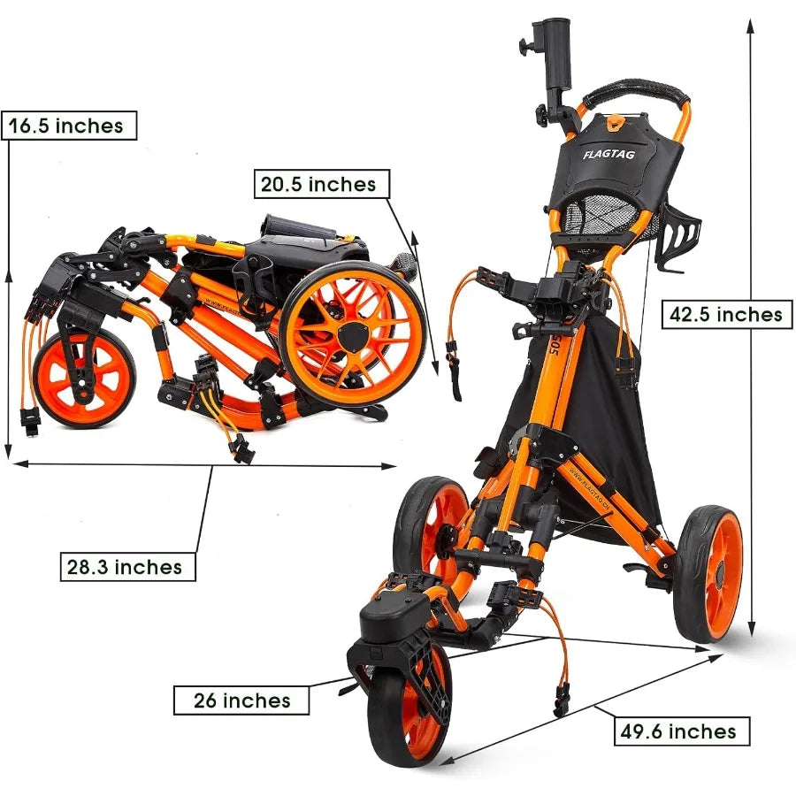 Golf Push Cart 3 Wheel with 360 Swivel Front WheelLightweight and Foldable Walking Golf CartOne-Click Foldable with Foot Brake