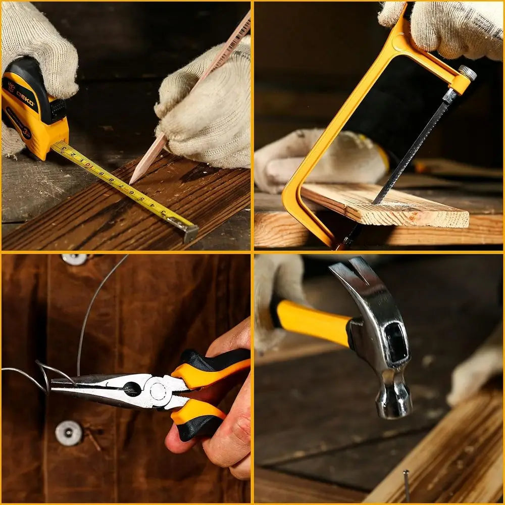 Tool Kit Box Drill Set：Home Mechanic Toolbox with 12V Power Cordless Drill Hand Repair Tools Sets Combo Kits Storage Organizer D