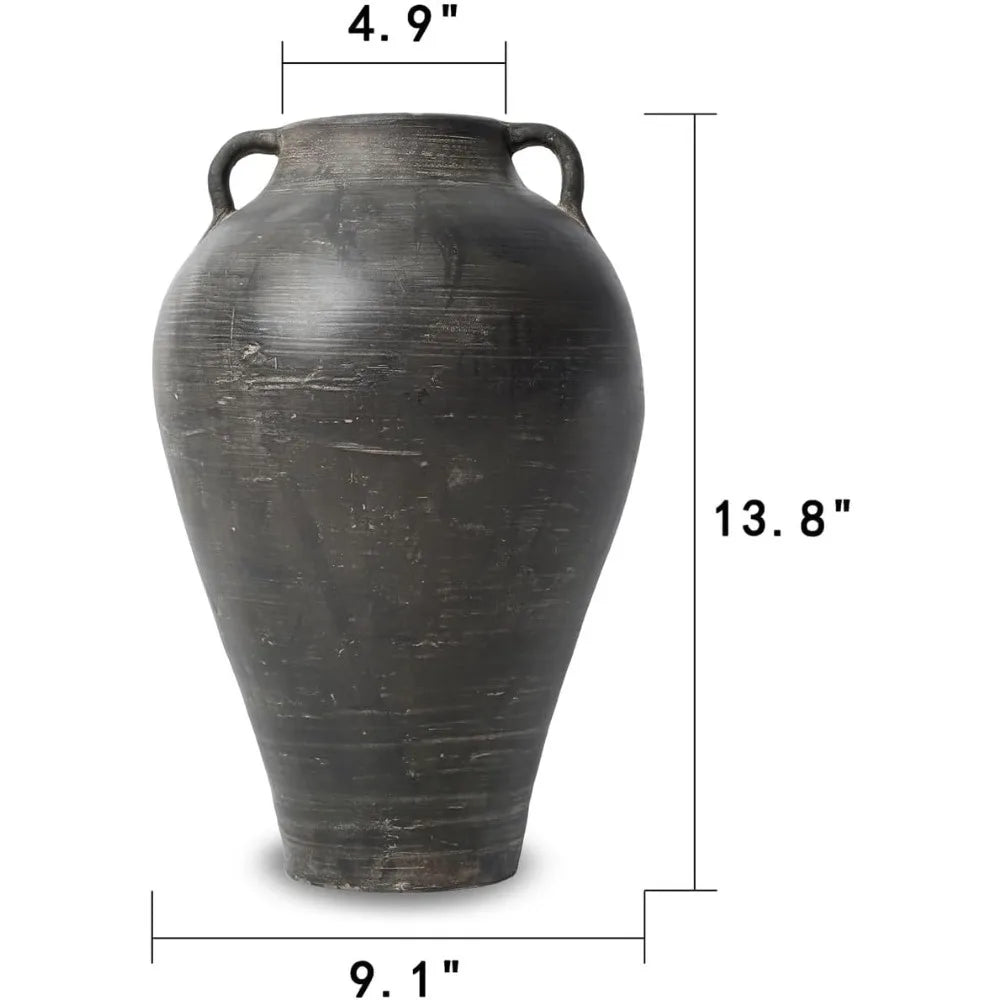 14 H Charcoal Gray Vase with Two Handles (4.9 Opening)