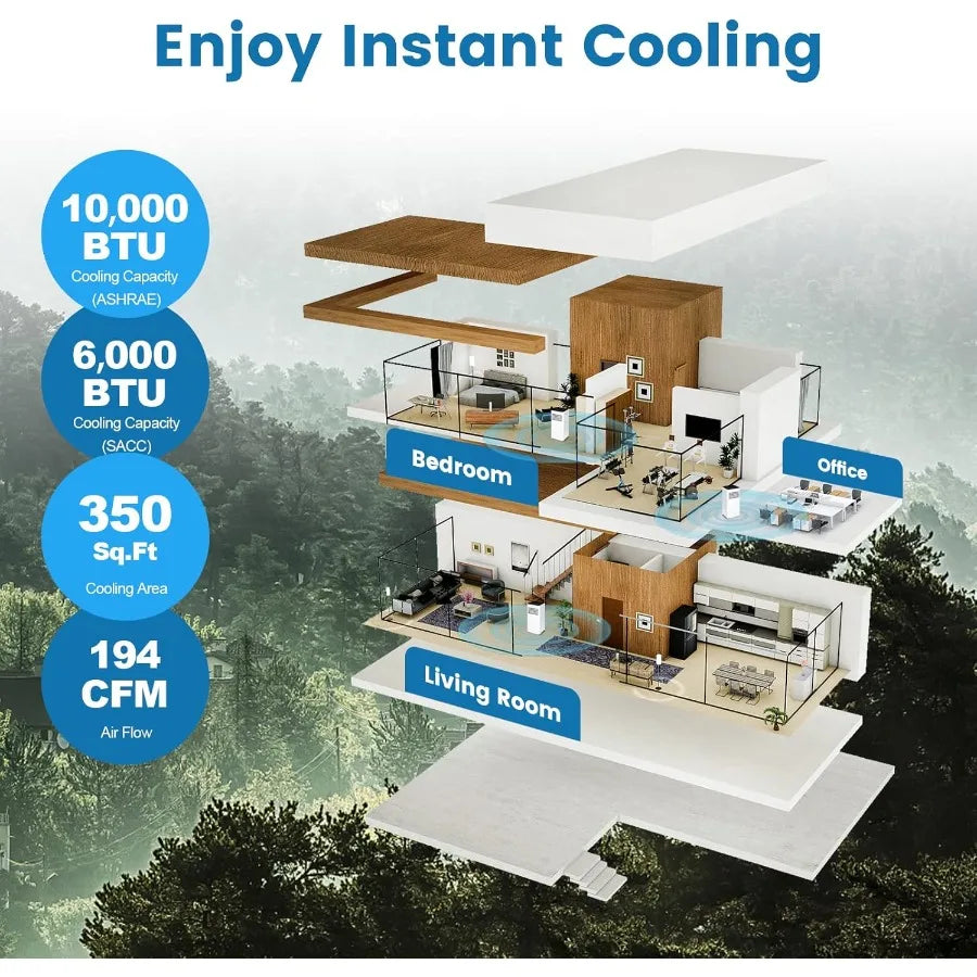 Portable Air Conditioner 10000 BTU AC Unit with Cool Fan Dehumidifier Sleep Mode for Rooms up to 350 Sq.Ft Includes 24H Timer C