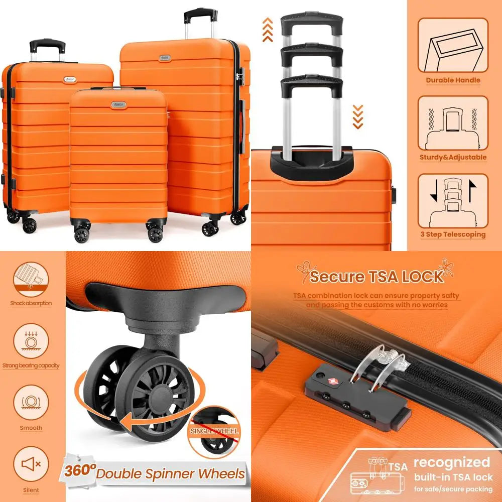 3-piece hardshell abs luggage set with 4 double spinner wheels and tsa lock, lightweight travel suitcases