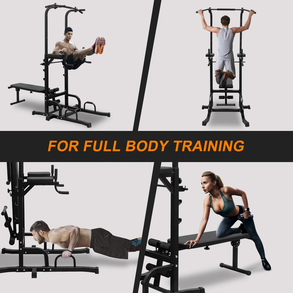 Power Tower With Bench Pull Up Bar Dip Station Adjustable Height Dip Stand Heavy Duty Multi-Function Fitness Rack For Home Gym