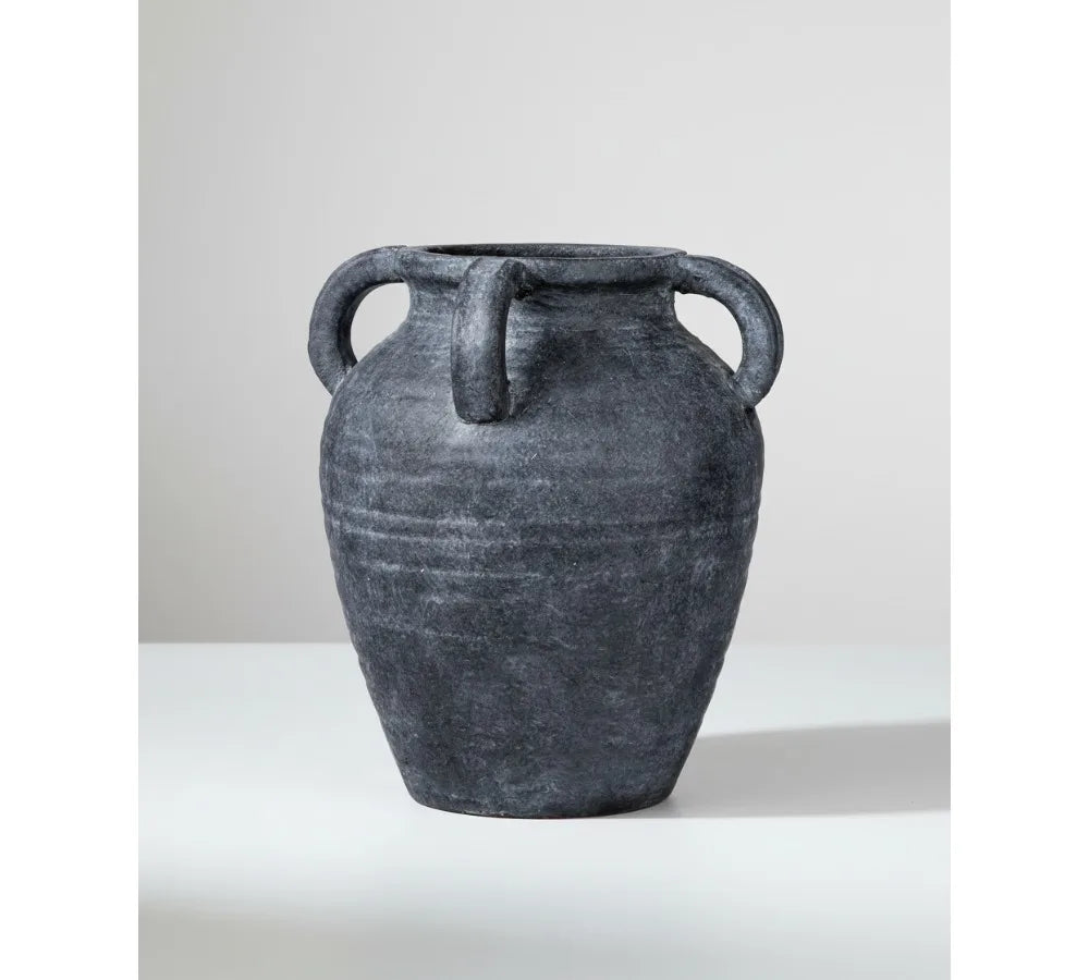 Handmade Terracotta Vase 9.8" Tall Vintage Rustic Ceramic Flower Pot with 4 Handles Matte Finish Home Office Café Decor