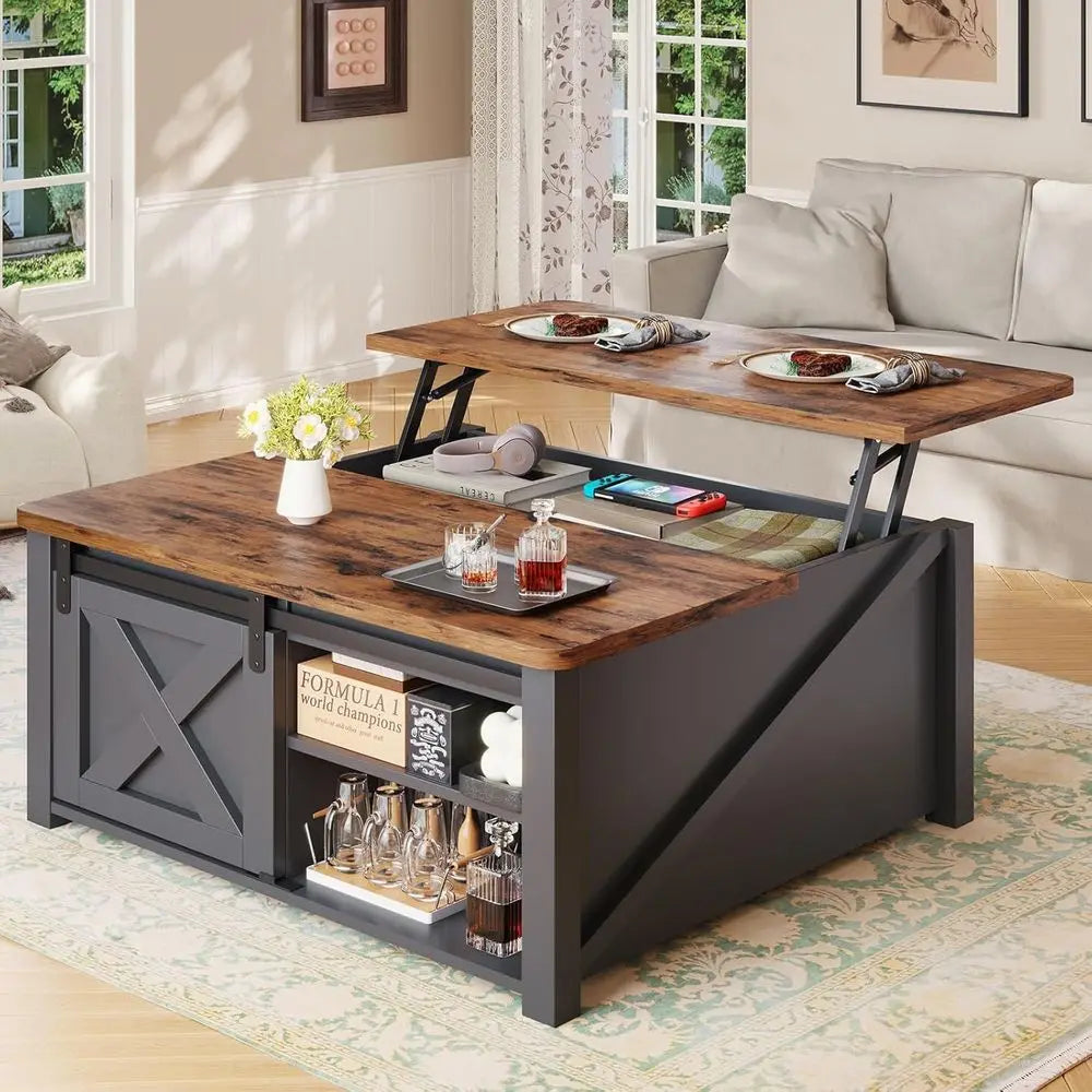 Lift Top Coffee Table with Storage, Square Coffee Tables for Living Room, Farmhouse Coffee Table with Large Hidden Storage Compa