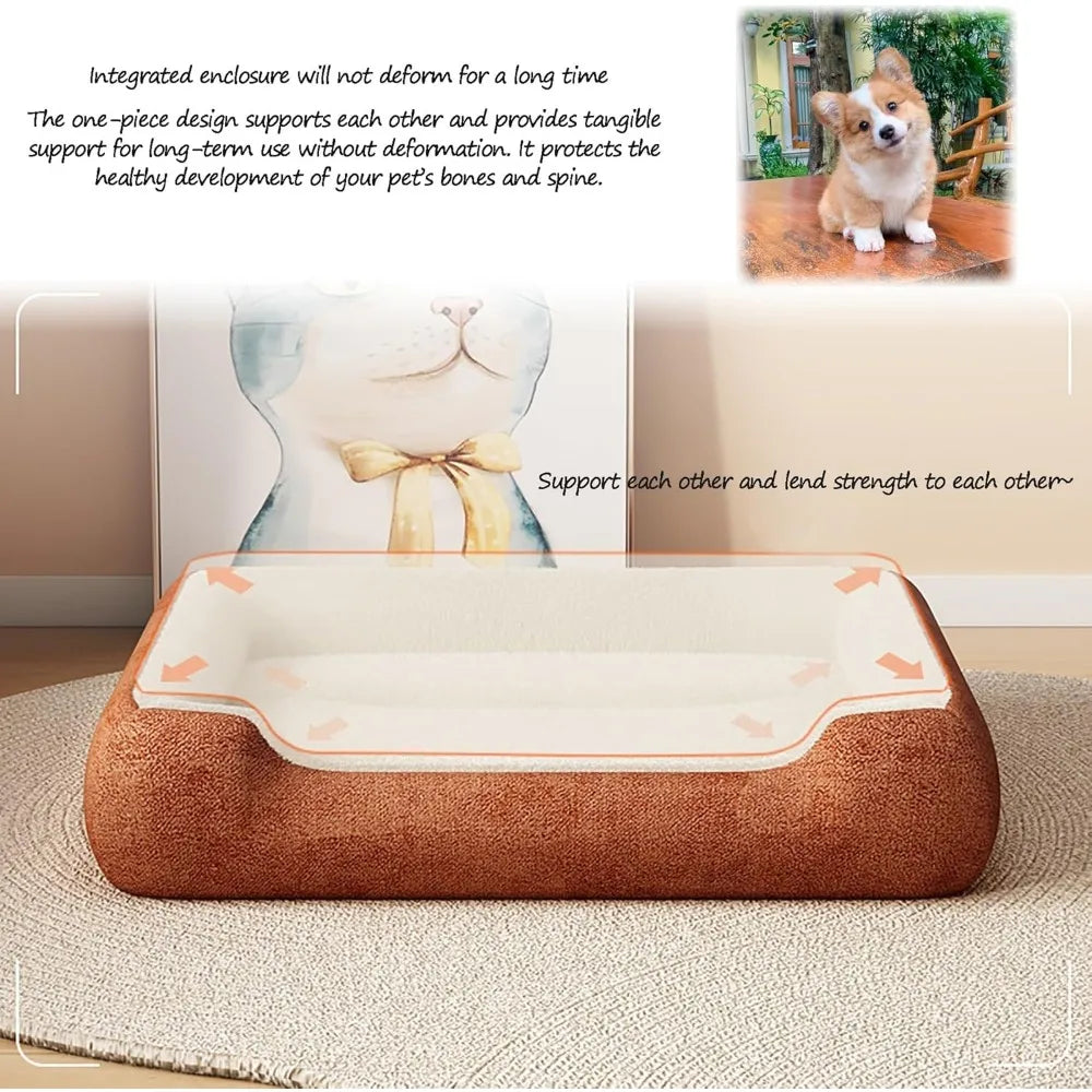 Medium Size Washable Dog Bed with Pillow for Puppy Curling Sleep, Comfortable Pet Couch Mat for Dogs