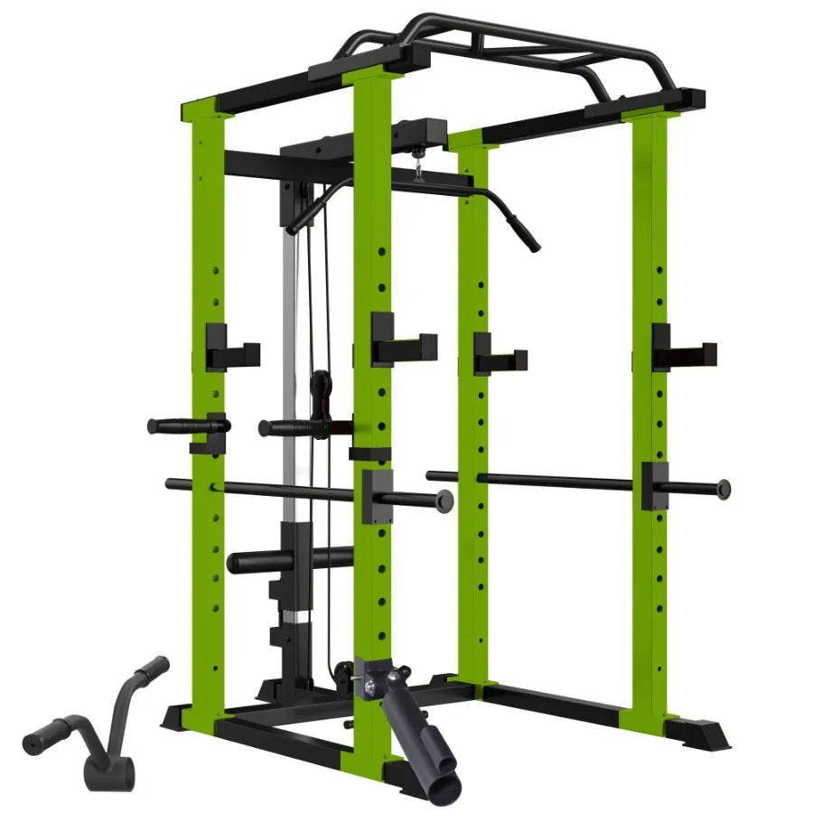 100lb Green Home Gym Set Multi-functional Power Cage Home Adjustable Pullup Squat Rack 1000Lbs Capacity Comprehensive Fitness B