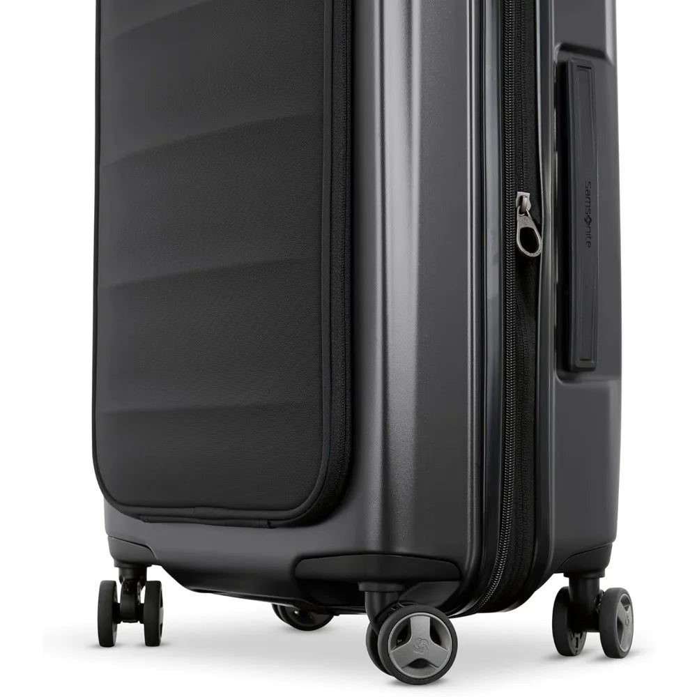 Front Pocket Expandable 21-Inch Hardside Luggage: Durable Impact Resistant with 360° Spinning Wheels for Travel