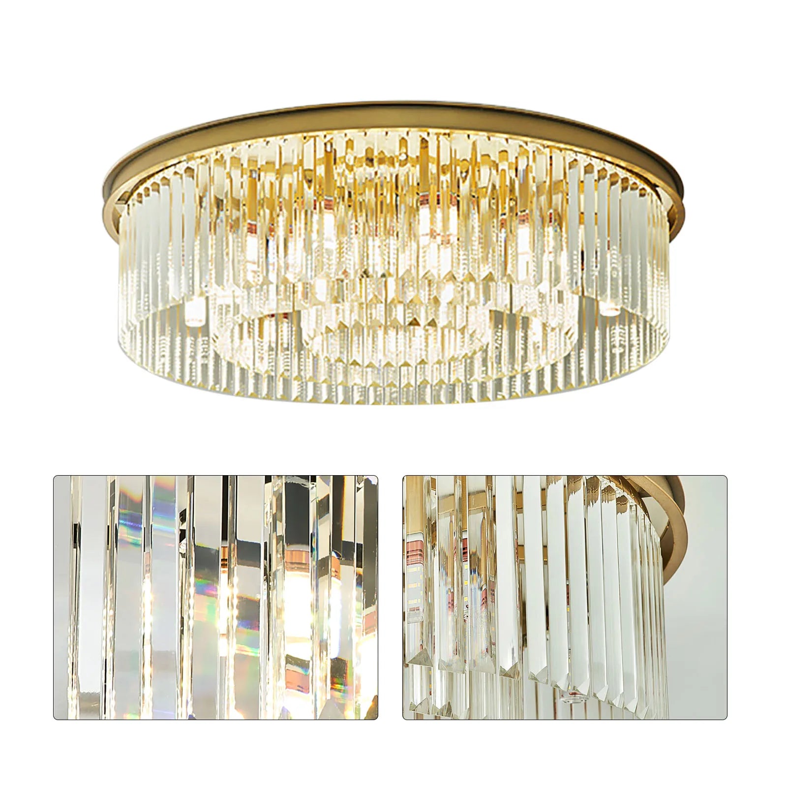 Modern Chandelier Crystal Light Fixture LED Hanging Flush Mount Ceiling Lamp Simple Home Decor Lighting 110-220V 60cm