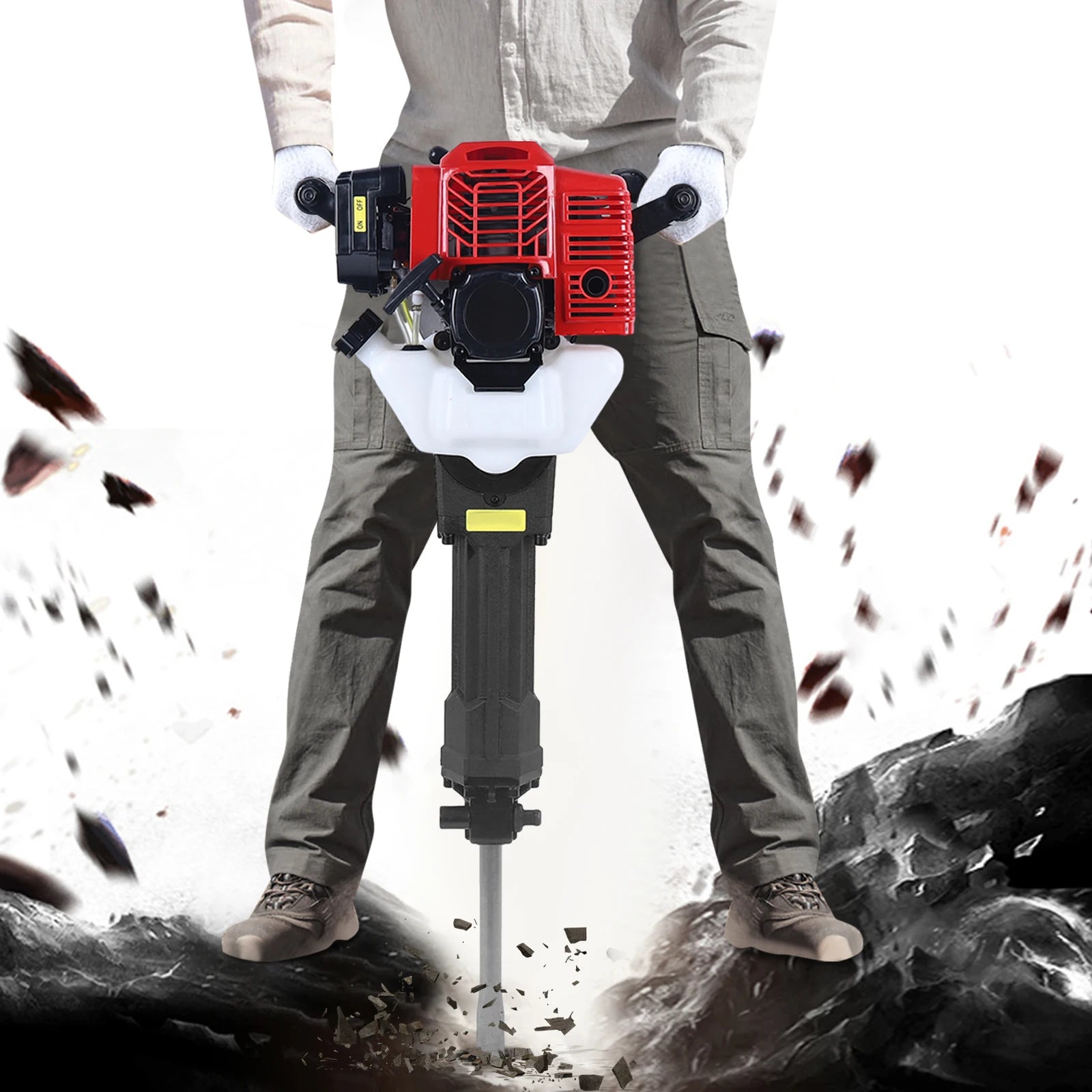 52CC 2-Stroke 1900W Gasoline Demolition Jack Hammer 20-55J Impact Concrete Breaker Rock Drill with Point Flat Chisel