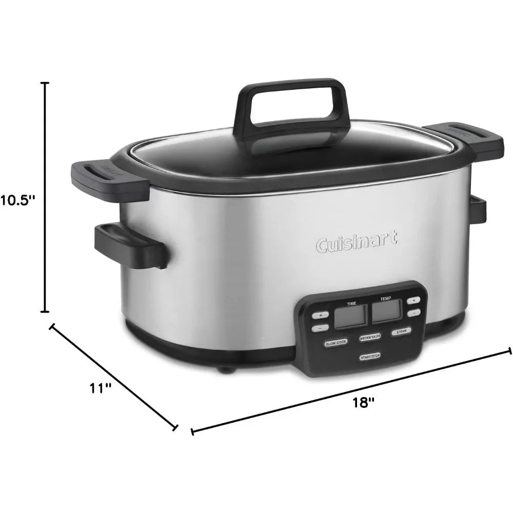 3-In-1 Cook Central 6-Quart Multi-Cooker: Slow Cooker, Multicooker, Brown/Saute, Steamer Cooking Pots Silver