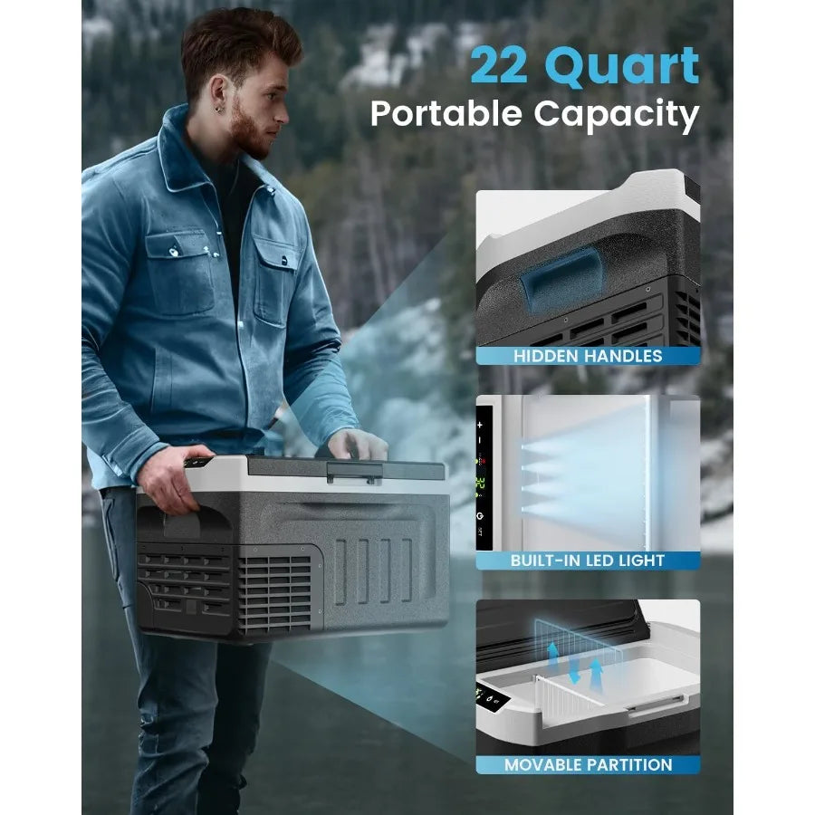 Car Fridge Portable 12 Volt Refrigerator - 22QT 21L Electric Cooler 12/24V DC110-240V AC Fast Cooling Portable Freezer for Camp