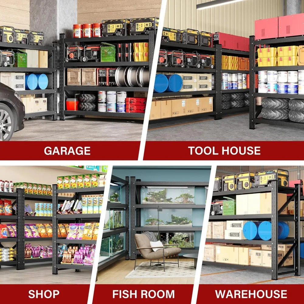 71.3"Wide Heavy Duty Garage Shelving Units,5000LBS Deep Storage Shelves,Black Metal Garage Shelves,Steel Shelf,Large ，Customized