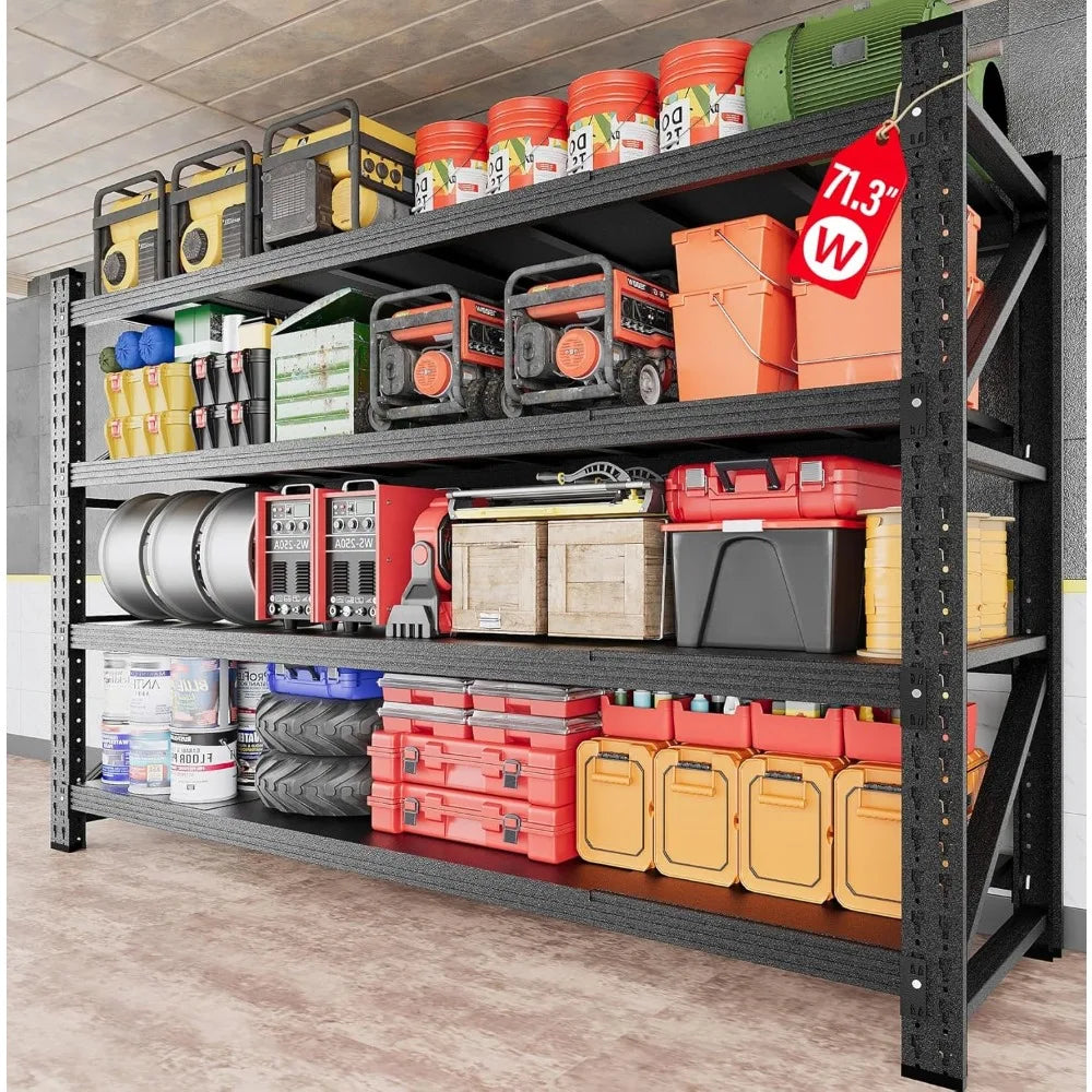 71.3"Wide Heavy Duty Garage Shelving Units,5000LBS Deep Storage Shelves,Black Metal Garage Shelves,Steel Shelf,Large ，Customized