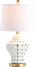 White Porcelain LED Table Lamp with Quatrefoil Design, 20.5" Height for Bedroom Desk Nightstand