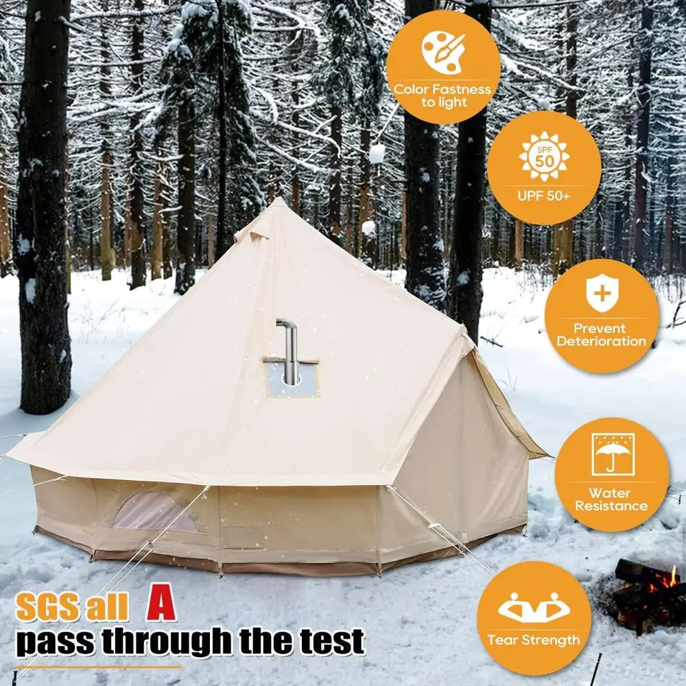 4-Season Family Yurt Tent with Stove Jack for 4-8 People, Luxury Cotton Canvas