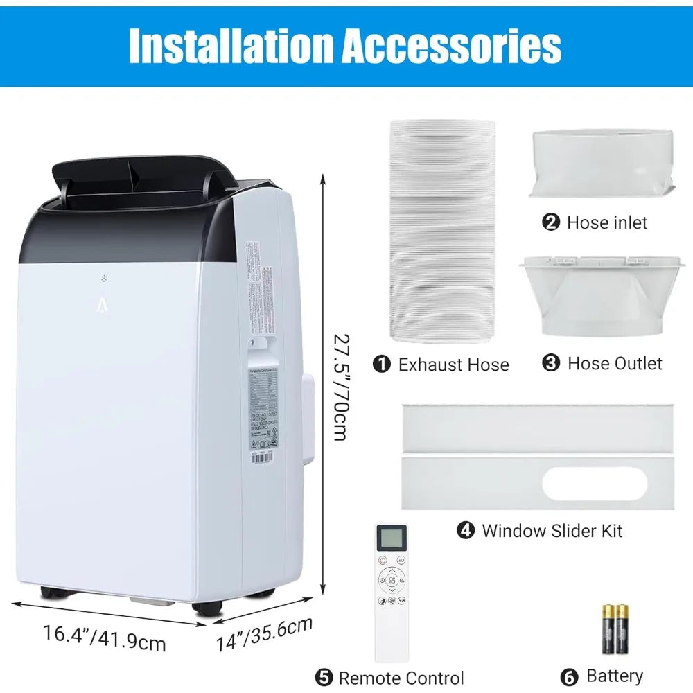 14000 BTU portable air conditioner with cooling capacity of up to 750 square feet, 3-in-1 silent portable air conditioning unit