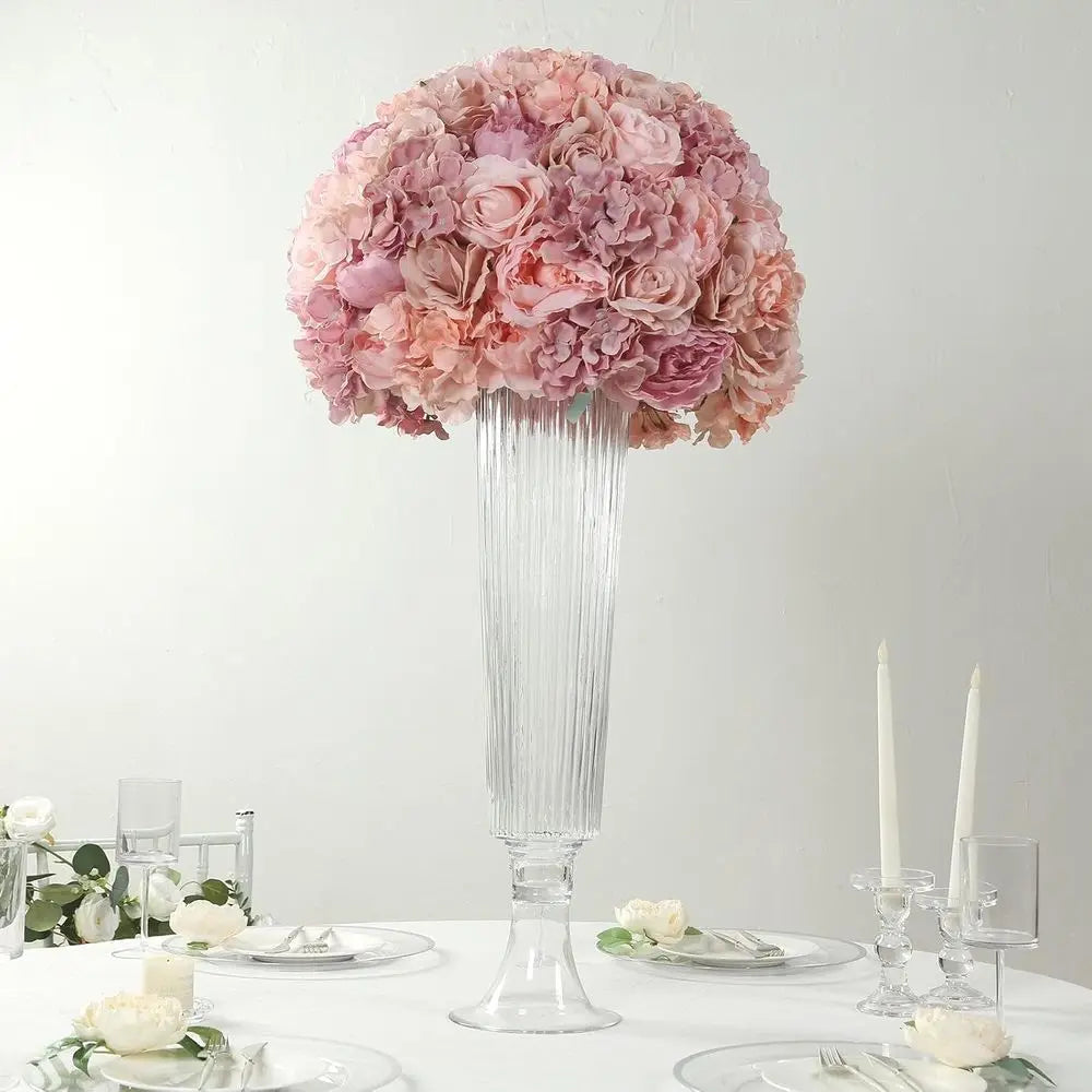 4 Pack Clear Ribbed Glass Trumpet Vases, Heavy Duty Flower Vases for Weddings and Centerpieces - 26