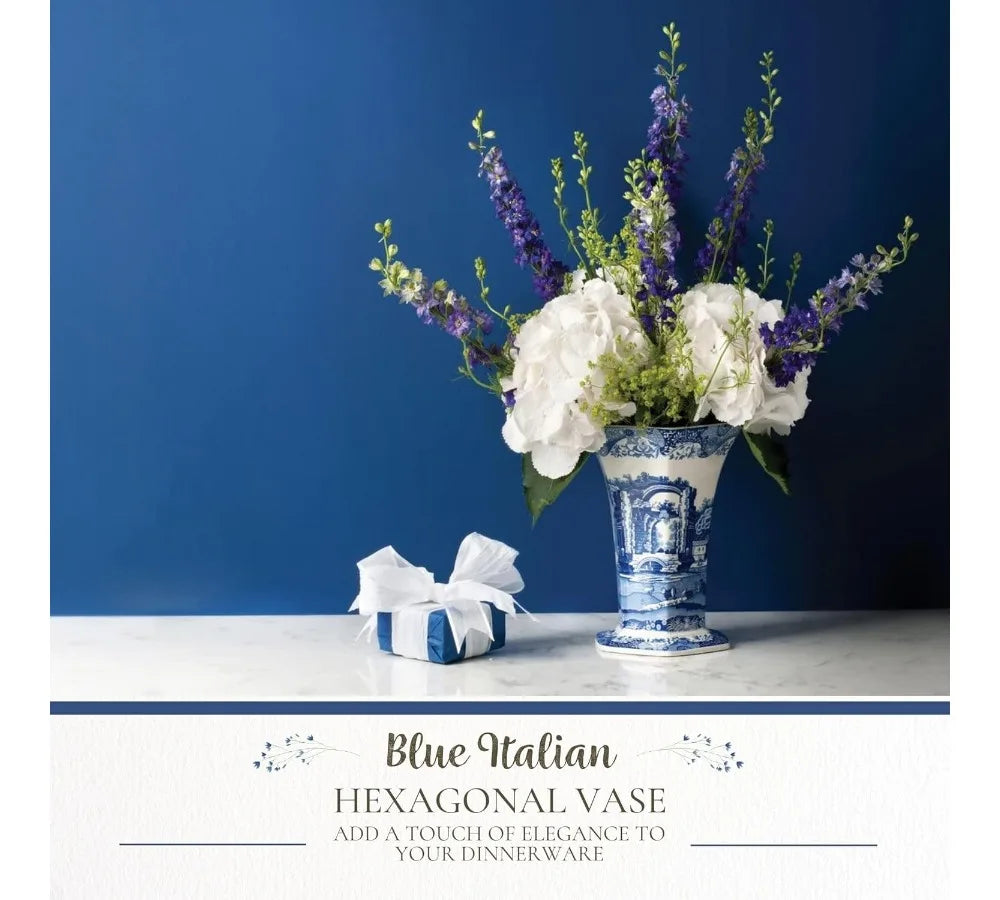 Italian Countryside Hexagonal Porcelain Vase - 10.5" Elegant Home Decor Centerpiece for Living Room & Gifts