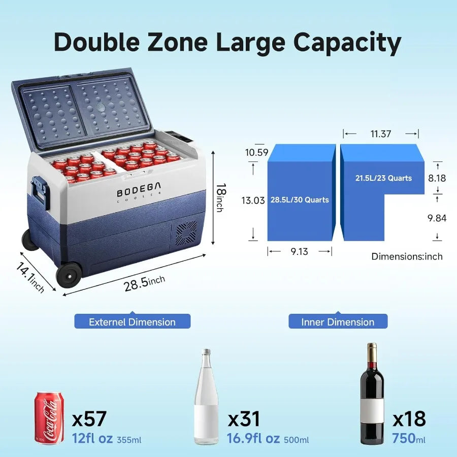 12 Volt Portable Refrigerator 53 Quart Dual Zone Car Fridge with APP Control Electric Compressor Cooler for RV Camping Travel T