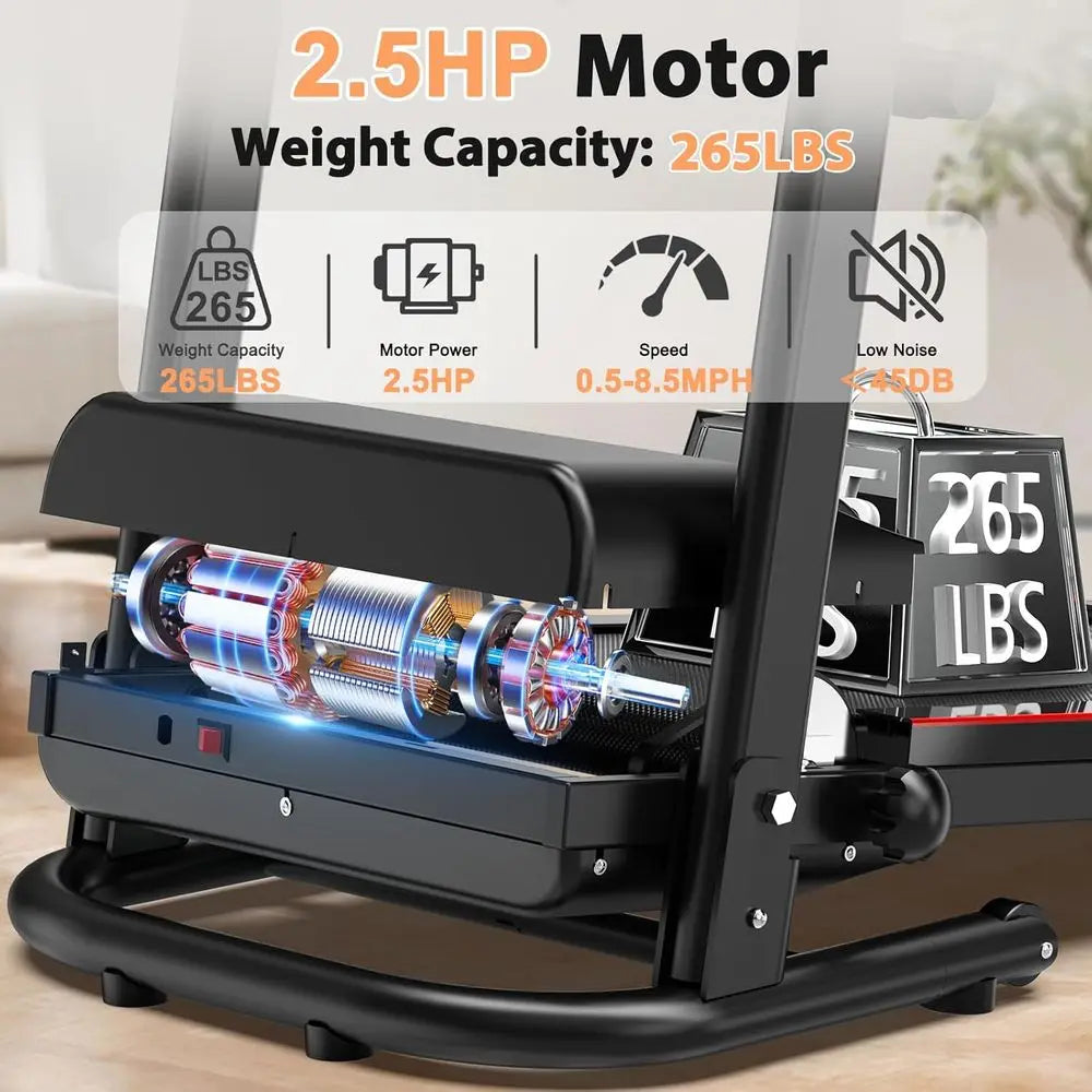 Portable 3-Level Incline Treadmill for Home Use, 265 lbs Capacity, 0.5-7.6 MPH Speeds, 2.5 HP Motor, 12 Built-in Programs, LED D