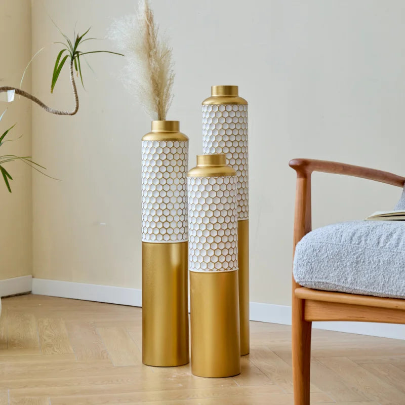 Modern Style 3-Piece Glazed White Metal Vase Home Decoration Set With Droplet Shape Large Floor Size Elegant Home Decor USA