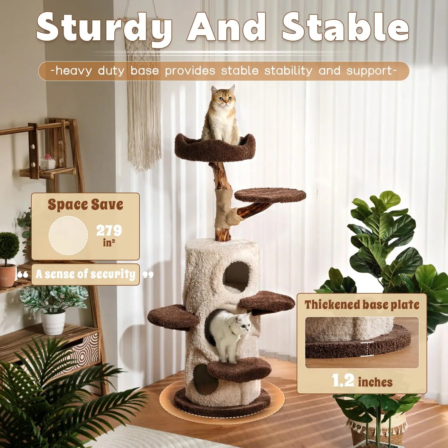 Modern Cat Tree for Indoor Cats,54.7'' Tall Luxury Treehouse Cat Tower with Wood Scratching Posts for Decoration,3, Customized