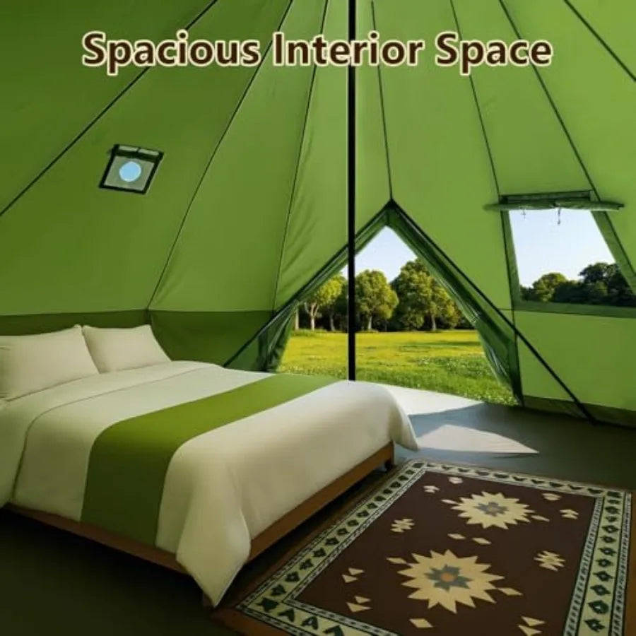 Bell Yurt Tent with Stove Jack Waterproof Luxury 4 Season Tent 420D Ox Cloth Green Glamping Tents for Family Outdoor Camping Hu