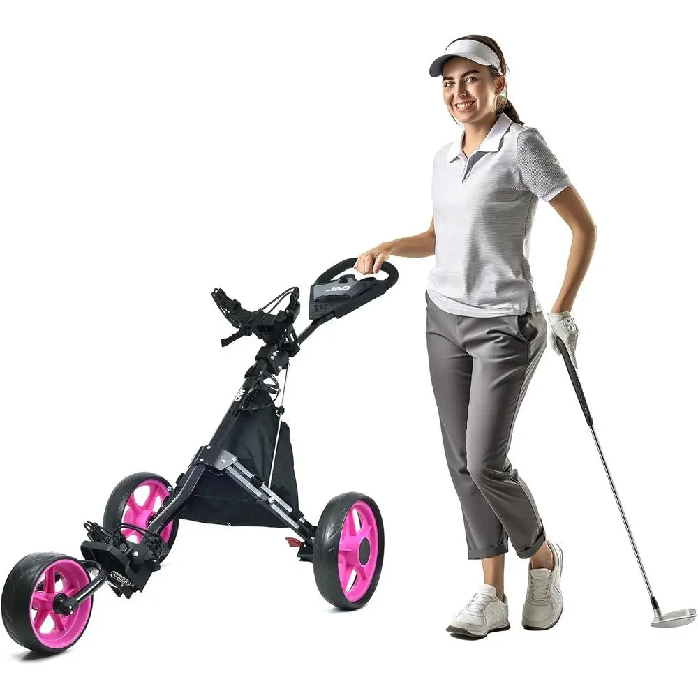 3-Wheel Deluxe Ladies Golf Push Cart - Lightweight, Easy Fold, Pull Cart for Women Golfers