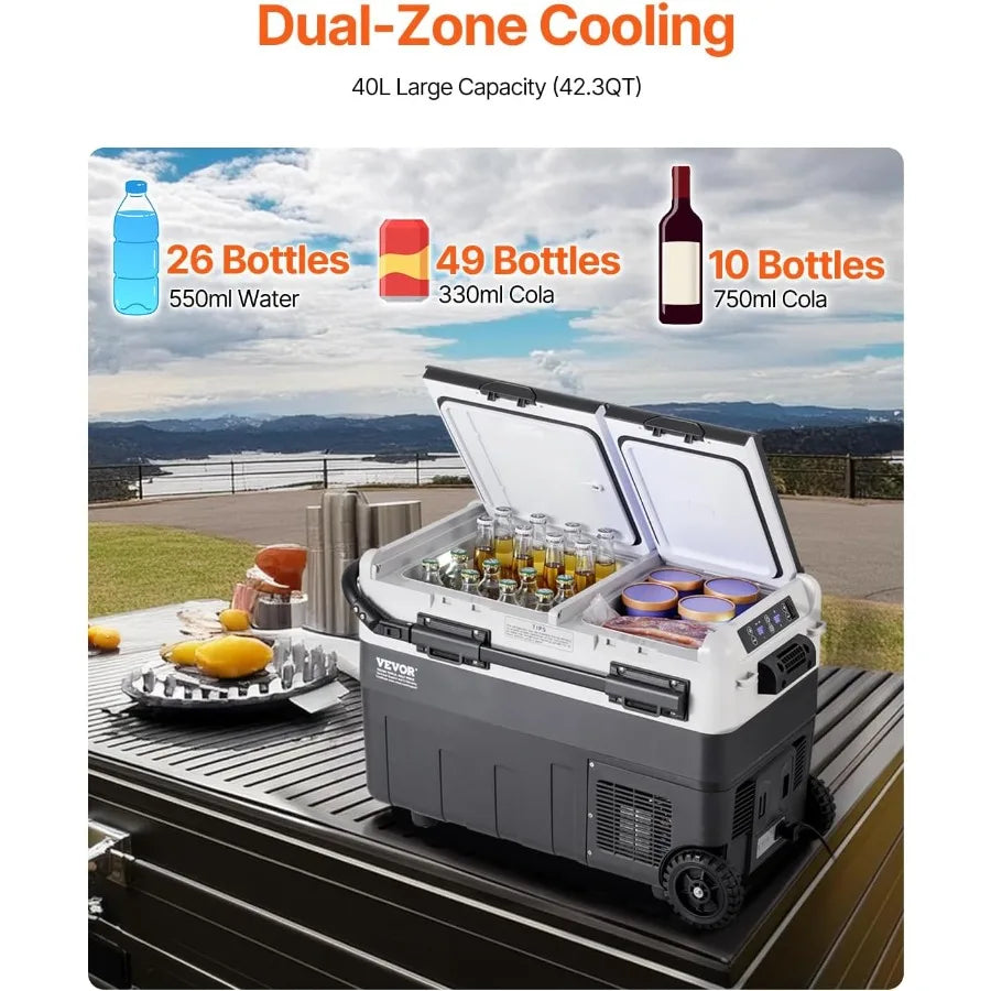 X40K Refrigerator 42.3 Qt Dual Storage Zones Car Fridge Electric Cooler with Telescopic Handle Portable Freezer for Vehicle Cam