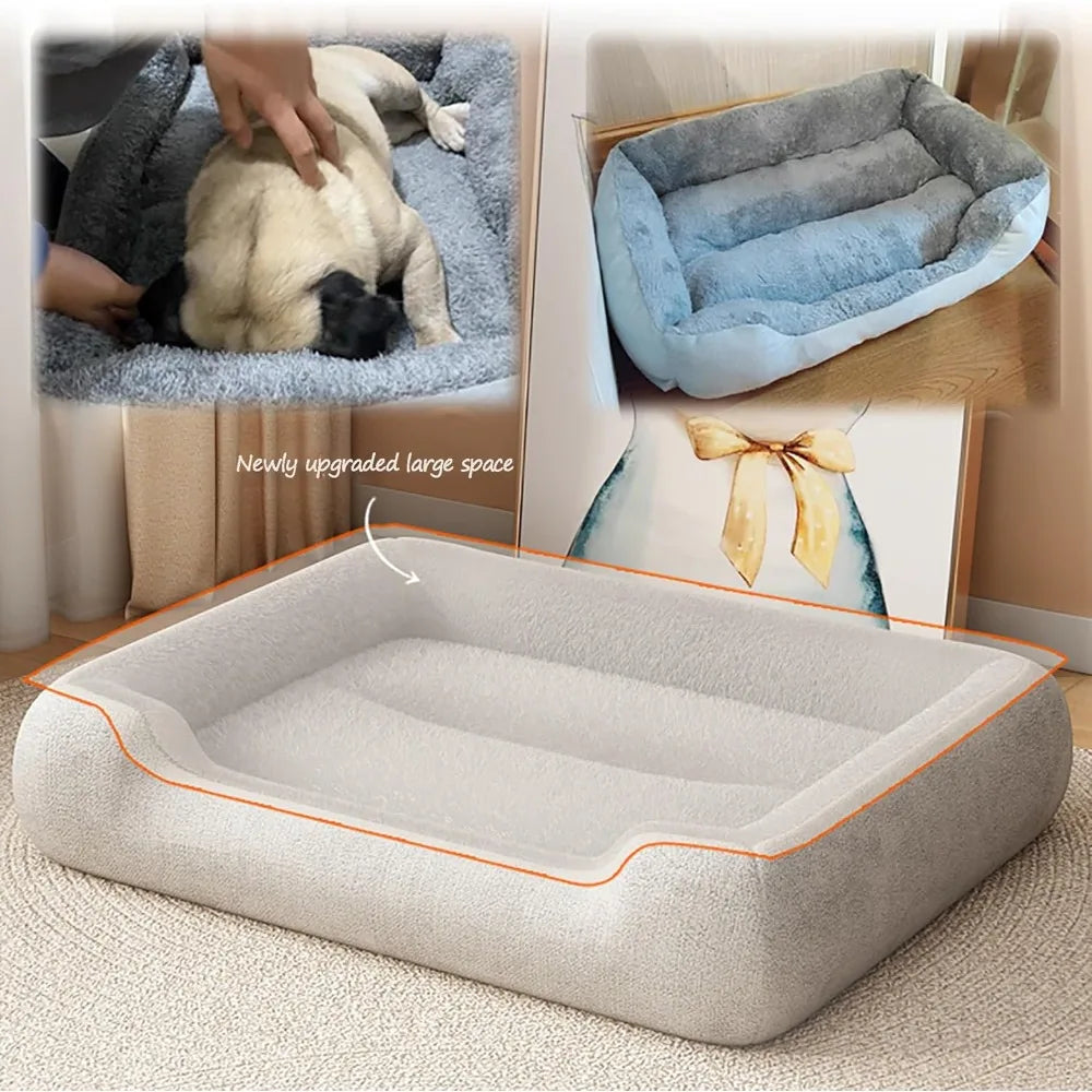 Medium Size Washable Dog Bed with Pillow for Puppy Curling Sleep, Comfortable Pet Couch Mat for Dogs