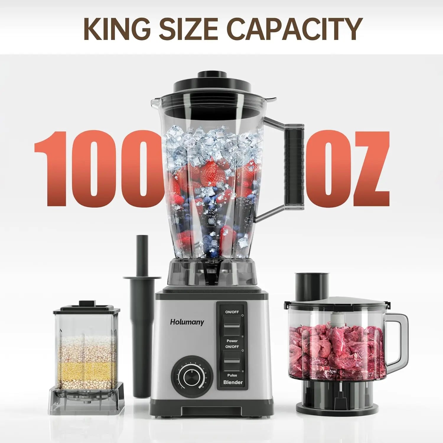 1200W Countertop Blender with 100oz Pitcher, Blender Food Processor Combo, 3-Cup Chopper & Grinder