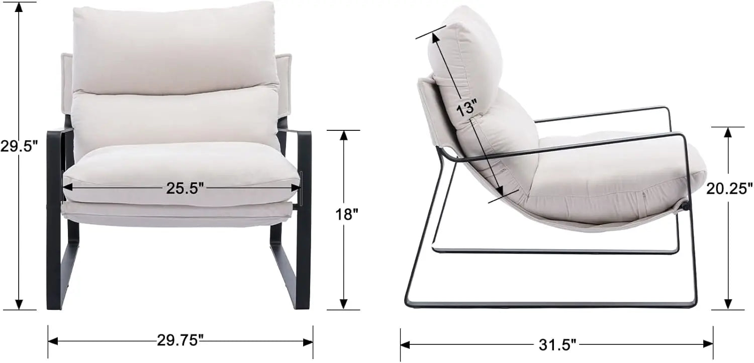 Mid-Century Accent Chair Armchair, Comfy Linen Fabric Leisure Chair Lazy Chair with Metal Leg for Living Room Bedroom Off