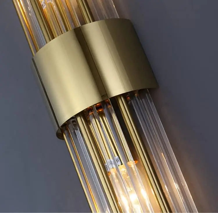 2-Light Modern Brushed Titanium Gold Wall Sconce with Clear Glass Crystal Luxury Wall Light Fixtures for Bedroom Living Room Bat